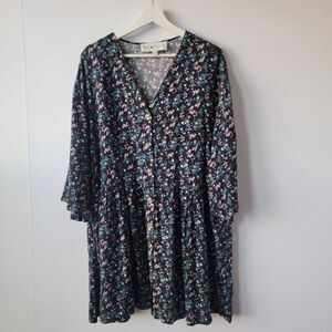 Hiatus women's floral V-neck mini dress size XL babydoll 3/4 sleeve